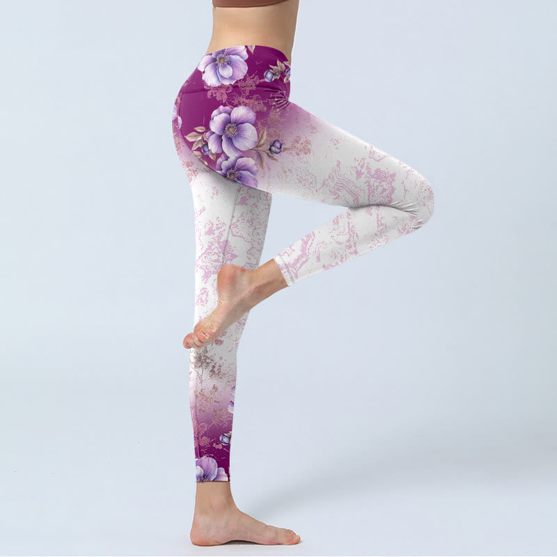 Leggings da palestra con stampa floreale viola Buddha Stones, pantaloni da yoga da donna - image 4