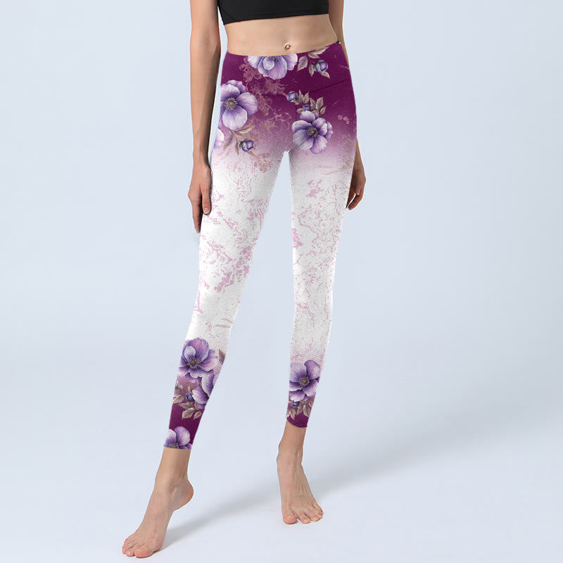 Leggings da palestra con stampa floreale viola Buddha Stones, pantaloni da yoga da donna - image 5