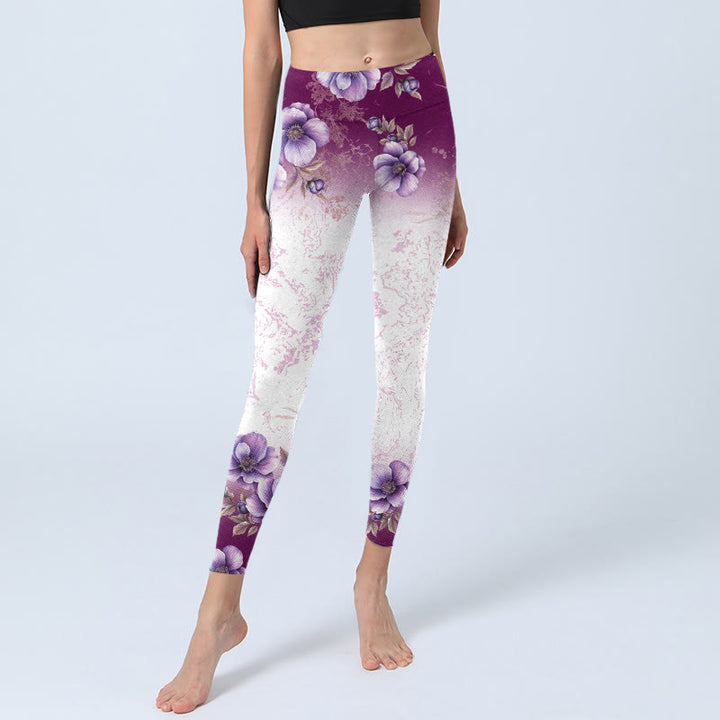 Leggings da palestra con stampa floreale viola Buddha Stones, pantaloni da yoga da donna - image 5