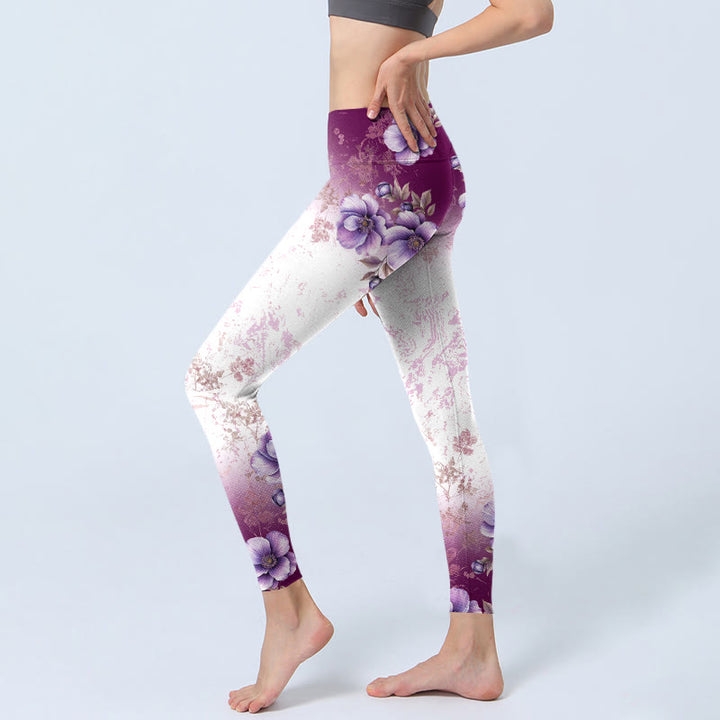 Leggings da palestra con stampa floreale viola Buddha Stones, pantaloni da yoga da donna - image 2