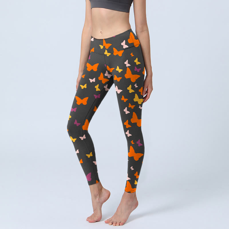 Leggings da palestra con stampa di farfalle colorate Buddha Stones, pantaloni da yoga da donna - Nero - US18, UK/AU22, EU50 (4XL) - image 1