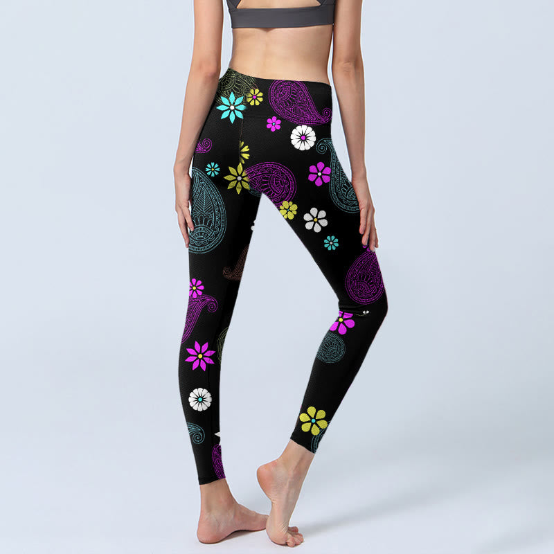 Leggings da palestra con stampa di fiori di anacardi colorati Buddha Stones, pantaloni da yoga da donna - image 5