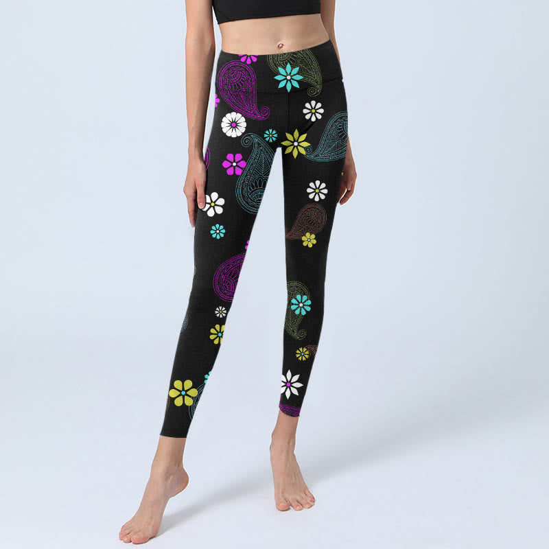 Leggings da palestra con stampa di fiori di anacardi colorati Buddha Stones, pantaloni da yoga da donna - image 6