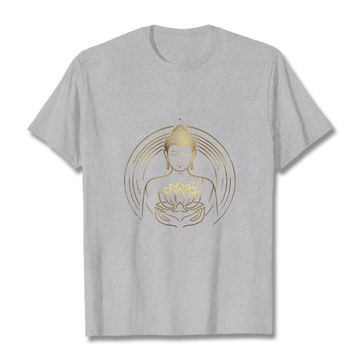 Maglietta Buddha Stones Buddha dorato che tiene in mano un fiore di loto - Grigio chiaro - 2XL - image 20
