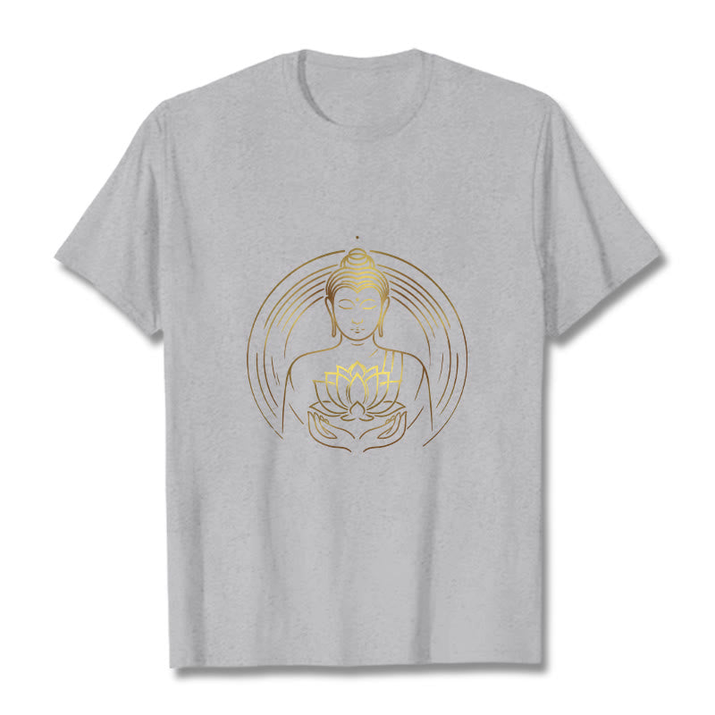 Maglietta Buddha Stones Buddha dorato che tiene in mano un fiore di loto - Grigio chiaro - 2XL - image 19