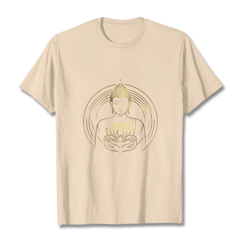 Maglietta Buddha Stones Buddha dorato che tiene in mano un fiore di loto - Biscotto - 2XL - image 9