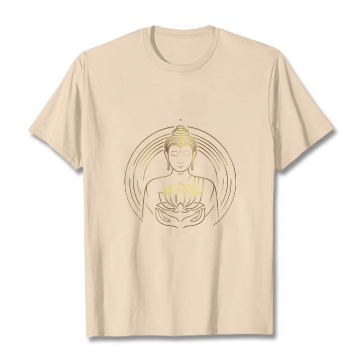 Maglietta Buddha Stones Buddha dorato che tiene in mano un fiore di loto - Biscotto - 2XL - image 8