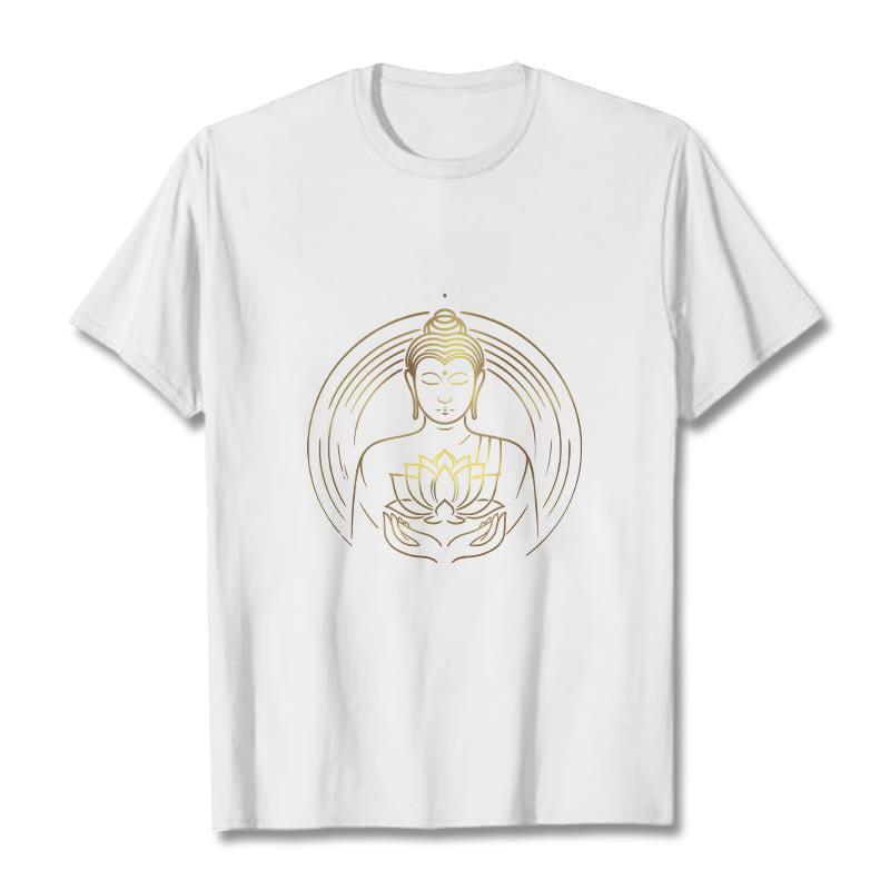 Maglietta Buddha Stones Buddha dorato che tiene in mano un fiore di loto - Bianco - 2XL - image 1