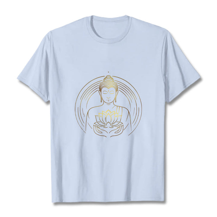 Maglietta Buddha Stones Buddha dorato che tiene in mano un fiore di loto - Ciano chiaro - 2XL - image 19