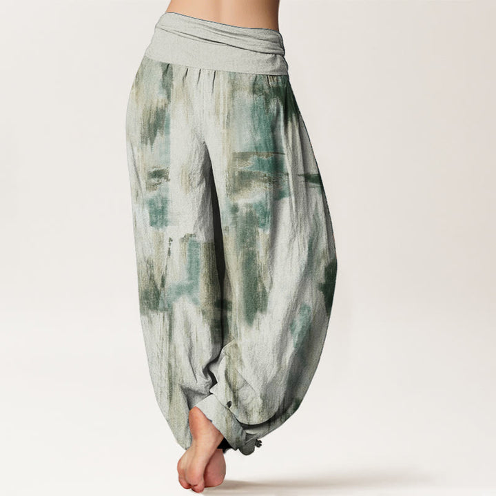 Pantaloni harem da donna in cotone con elastico in vita e motivo tie-dye con Buddha Stones