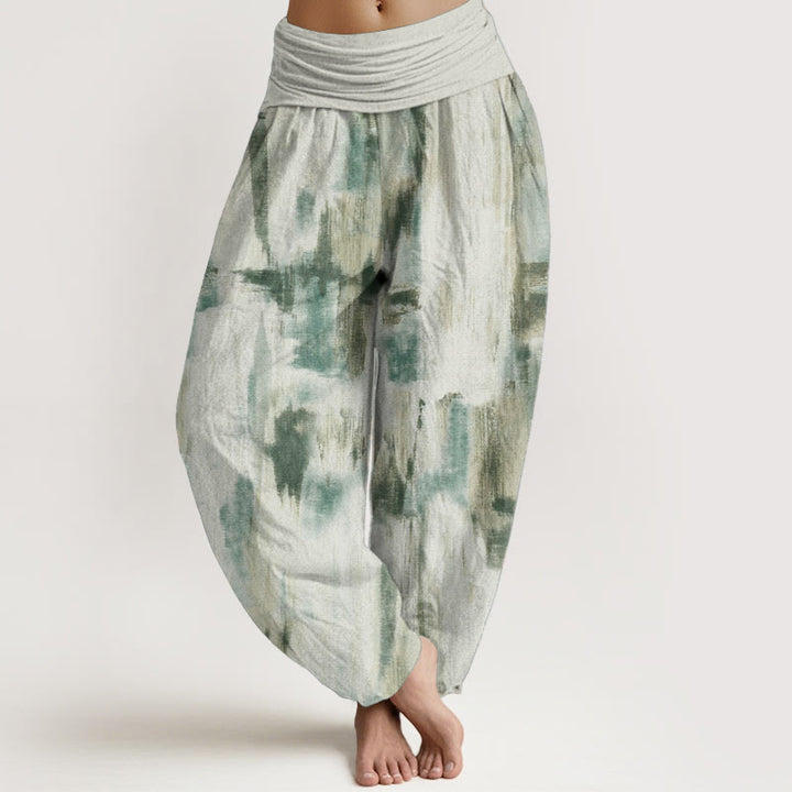 Pantaloni harem da donna in cotone con elastico in vita e motivo tie-dye con Buddha Stones