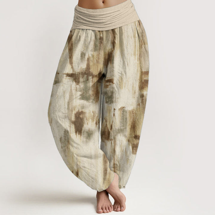 Pantaloni harem da donna in cotone con elastico in vita e motivo tie-dye con Buddha Stones