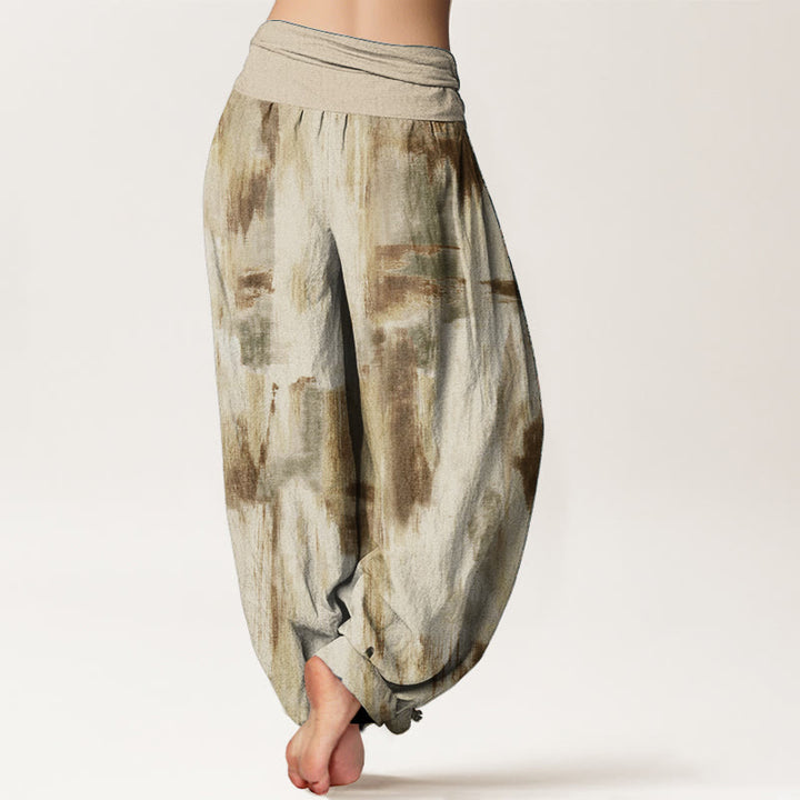 Pantaloni harem da donna in cotone con elastico in vita e motivo tie-dye con Buddha Stones