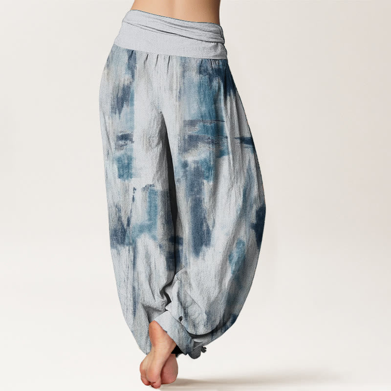 Pantaloni harem da donna in cotone con elastico in vita e motivo tie-dye con Buddha Stones