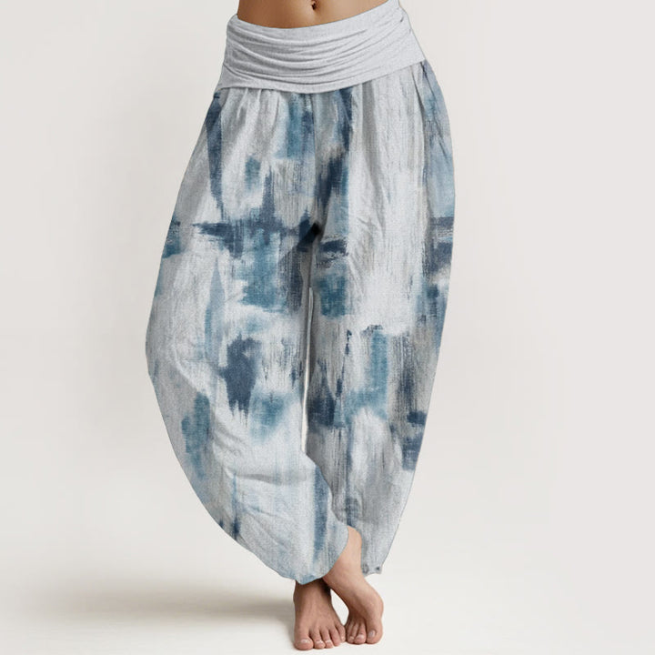 Pantaloni harem da donna in cotone con elastico in vita e motivo tie-dye con Buddha Stones