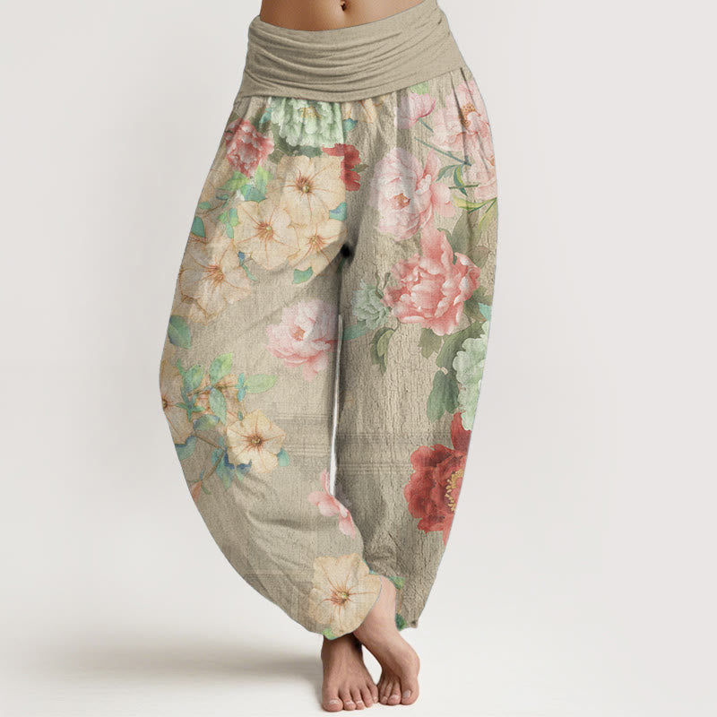 Pantaloni harem da donna in puro cotone con elastico in vita e motivo a peonie, stile casual, motivo Buddha Stones - PaleGoldenrod - US22, UK/AU26, EU54 (6XL) - image 8