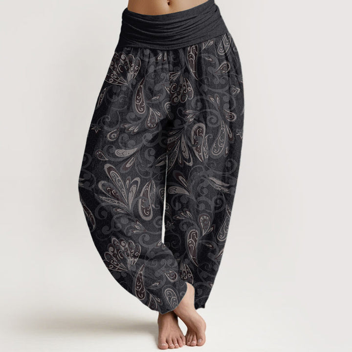 Pantaloni harem da donna in cotone puro con elastico in vita e motivo a petali di fiori, stile casual, motivo Buddha Stones - Nero - US22, UK/AU26, EU54 (6XL) - image 0