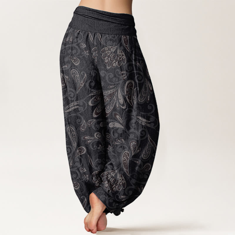 Pantaloni harem da donna in cotone puro con elastico in vita e motivo a petali di fiori, stile casual, motivo Buddha Stones