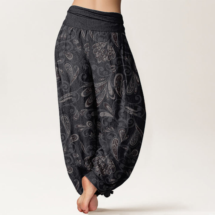 Pantaloni harem da donna in cotone puro con elastico in vita e motivo a petali di fiori, stile casual, motivo Buddha Stones