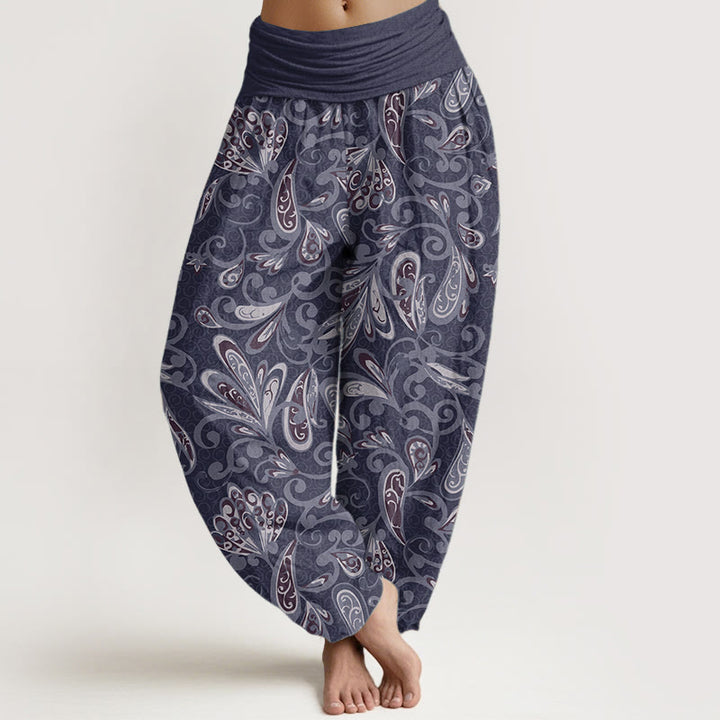 Pantaloni harem da donna in cotone puro con elastico in vita e motivo a petali di fiori, stile casual, motivo Buddha Stones
