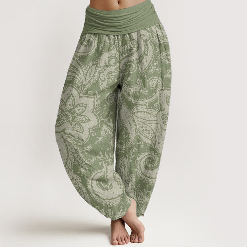 Pantaloni harem da donna con elastico in vita, in puro cotone, con fiori e motivi Paisley, motivo Buddha Stones