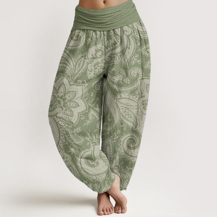 Pantaloni harem da donna con elastico in vita, in puro cotone, con fiori e motivi Paisley, motivo Buddha Stones