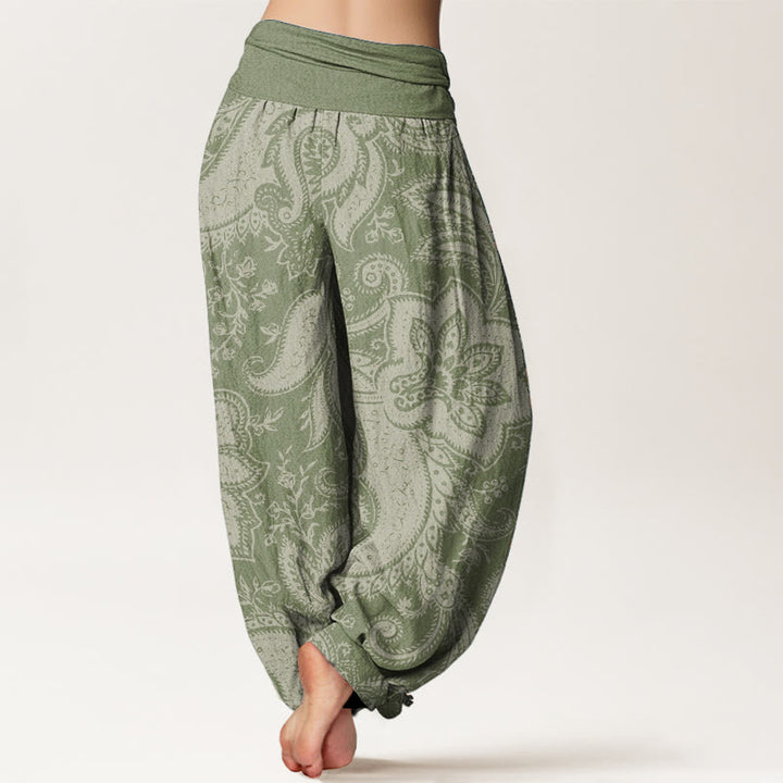 Pantaloni harem da donna con elastico in vita, in puro cotone, con fiori e motivi Paisley, motivo Buddha Stones