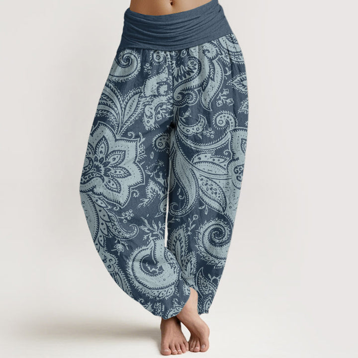 Pantaloni harem da donna con elastico in vita, in puro cotone, con fiori e motivi Paisley, motivo Buddha Stones
