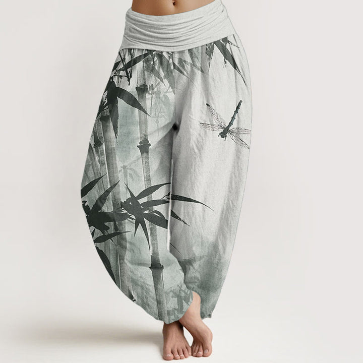 Pantaloni harem da donna con elastico in vita, modello libellula, in puro cotone, casual, con Buddha Stones