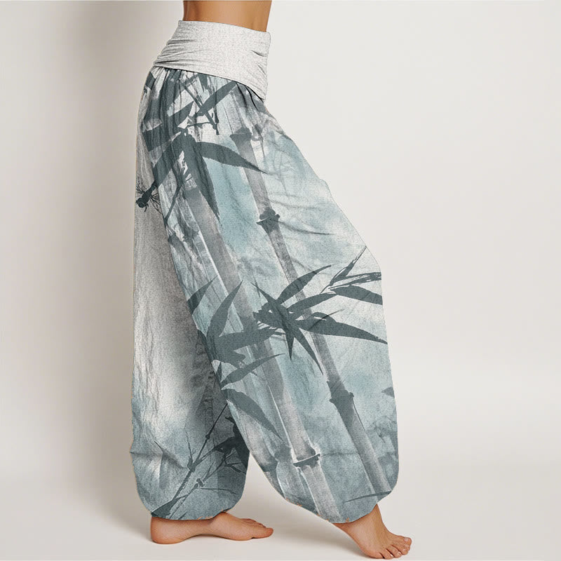 Pantaloni harem da donna con elastico in vita, modello libellula, in puro cotone, casual, con Buddha Stones