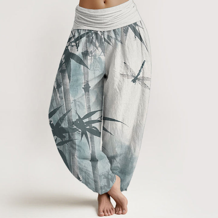 Pantaloni harem da donna con elastico in vita, modello libellula, in puro cotone, casual, con Buddha Stones