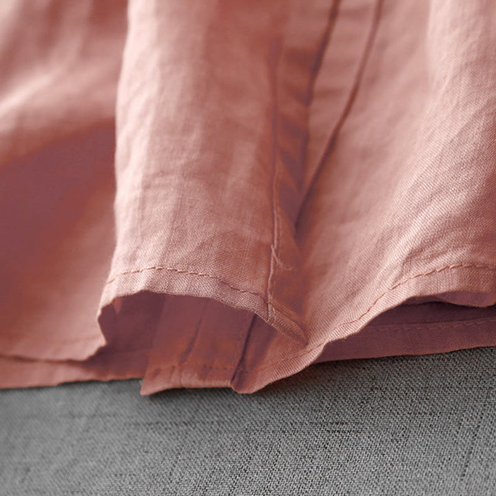 Camicia da donna a maniche corte in cotone con ricamo artistico a tinta unita e bottoni frontali, con motivo Buddha Stones. - image 6