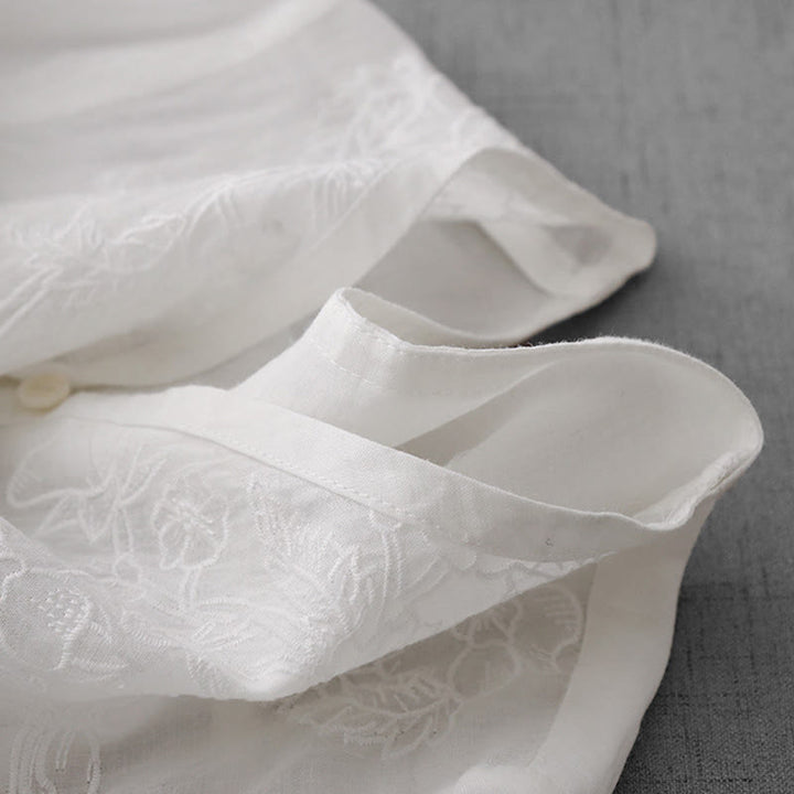 Cardigan da donna in cotone a mezza manica con bottoni frontali ricamati in colori puri Buddha Stones - image 15