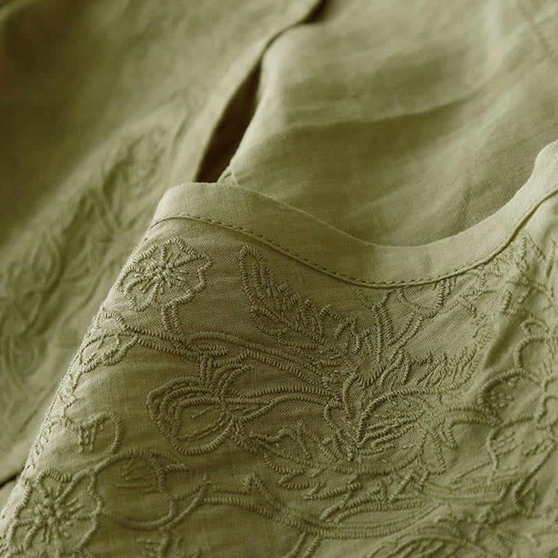 Camicia da donna a maniche corte in cotone con ricamo artistico a tinta unita e bottoni frontali, con motivo Buddha Stones. - image 20