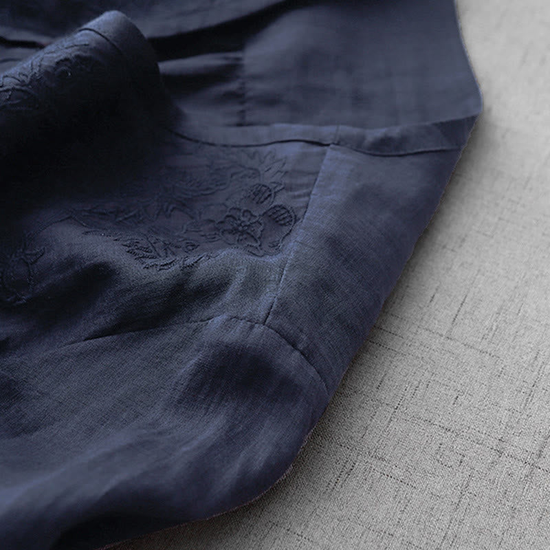 Camicia da donna a maniche corte in cotone con ricamo artistico a tinta unita e bottoni frontali, con motivo Buddha Stones. - image 25