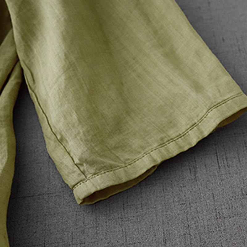 Camicia da donna a maniche corte in cotone con ricamo artistico a tinta unita e bottoni frontali, con motivo Buddha Stones. - image 21