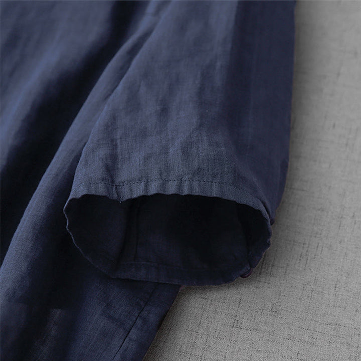 Camicia da donna a maniche corte in cotone con ricamo artistico a tinta unita e bottoni frontali, con motivo Buddha Stones. - image 23