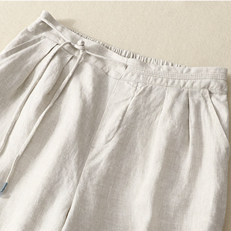 Pantaloni larghi da donna in cotone e lino, con tasche, modello Buddha Stones, casual, primavera, tinta unita, con coulisse, lunghezza 7-8