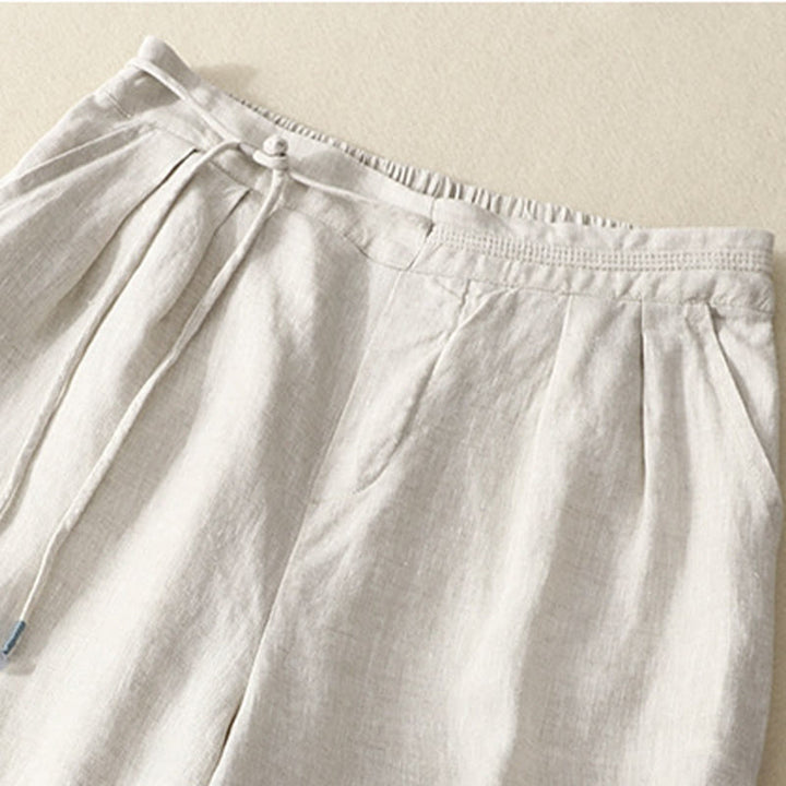 Pantaloni larghi da donna in cotone e lino, con tasche, modello Buddha Stones, casual, primavera, tinta unita, con coulisse, lunghezza 7-8