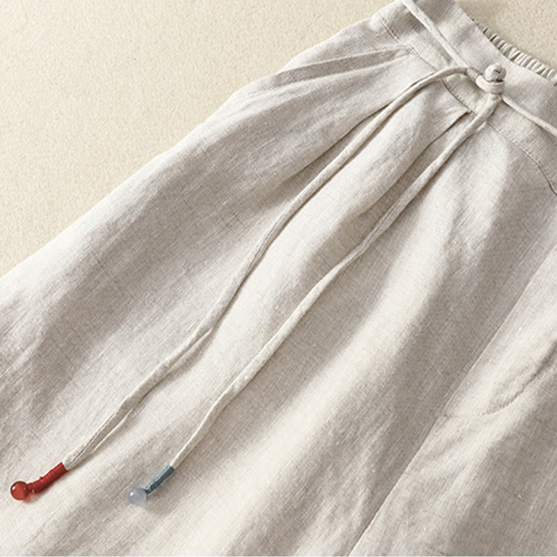 Pantaloni larghi da donna in cotone e lino, con tasche, modello Buddha Stones, casual, primavera, tinta unita, con coulisse, lunghezza 7-8