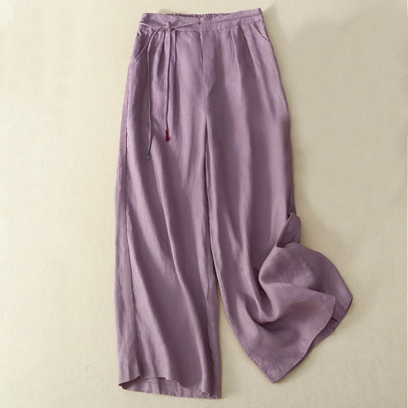 Pantaloni larghi da donna in cotone e lino, con tasche, modello Buddha Stones, casual, primavera, tinta unita, con coulisse, lunghezza 7-8 - Orchidea media - US8-10, UK/AU12-14, EU40-42 (2XL) - image 0