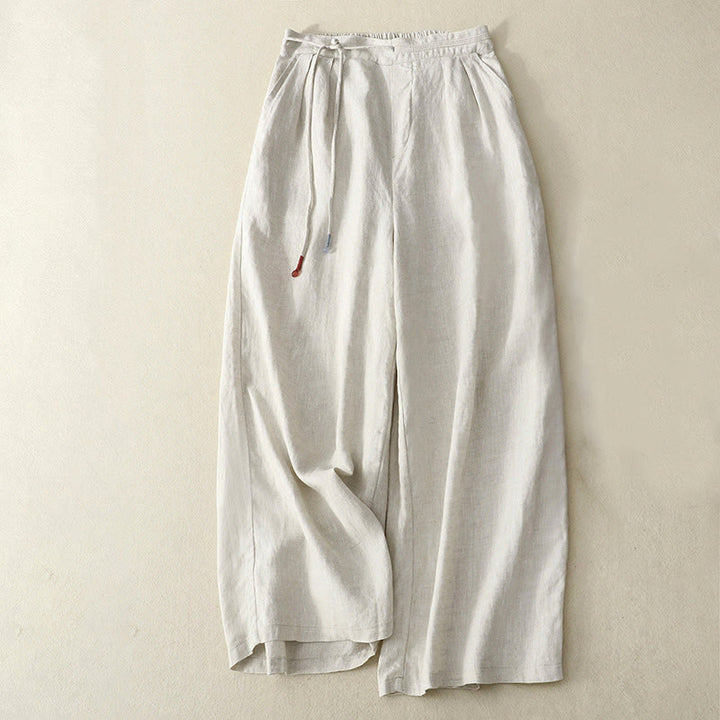 Pantaloni larghi da donna in cotone e lino, con tasche, modello Buddha Stones, casual, primavera, tinta unita, con coulisse, lunghezza 7-8