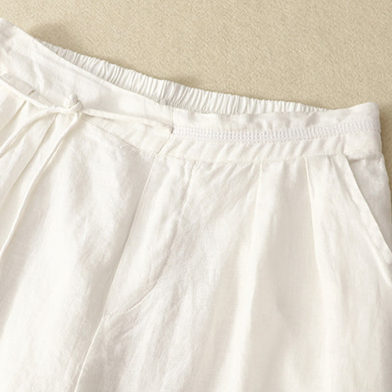Pantaloni larghi da donna in cotone e lino, con tasche, modello Buddha Stones, casual, primavera, tinta unita, con coulisse, lunghezza 7-8