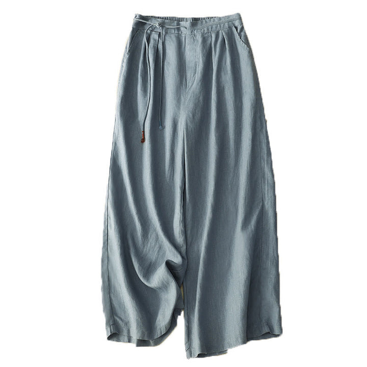 Pantaloni larghi da donna in cotone e lino, con tasche, modello Buddha Stones, casual, primavera, tinta unita, con coulisse, lunghezza 7-8