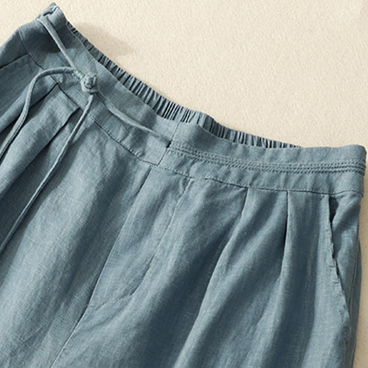 Pantaloni larghi da donna in cotone e lino, con tasche, modello Buddha Stones, casual, primavera, tinta unita, con coulisse, lunghezza 7-8