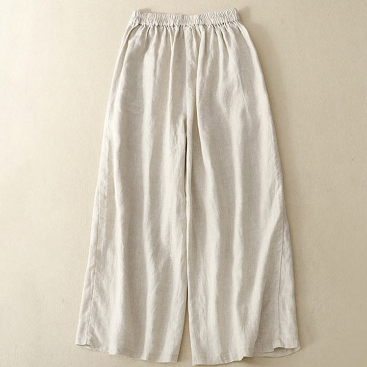 Pantaloni larghi da donna in cotone e lino, con tasche, modello Buddha Stones, casual, primavera, tinta unita, con coulisse, lunghezza 7-8