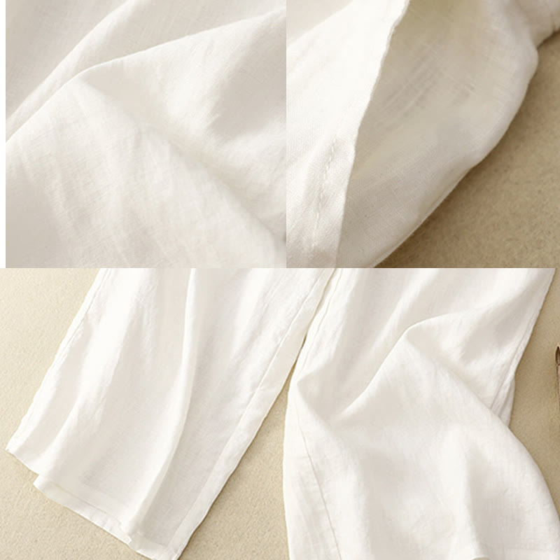 Pantaloni larghi da donna in cotone e lino, con tasche, modello Buddha Stones, casual, primavera, tinta unita, con coulisse, lunghezza 7-8