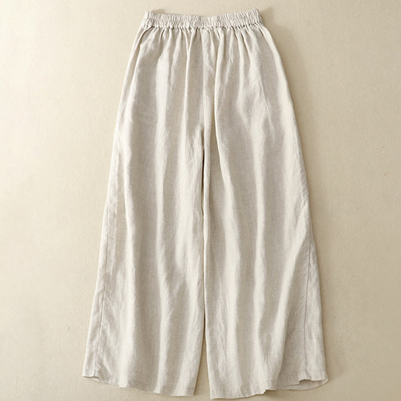 Pantaloni larghi da donna in cotone e lino, con tasche, modello Buddha Stones, casual, primavera, tinta unita, con coulisse, lunghezza 7-8 - image 11