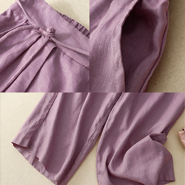 Pantaloni larghi da donna in cotone e lino, con tasche, modello Buddha Stones, casual, primavera, tinta unita, con coulisse, lunghezza 7-8