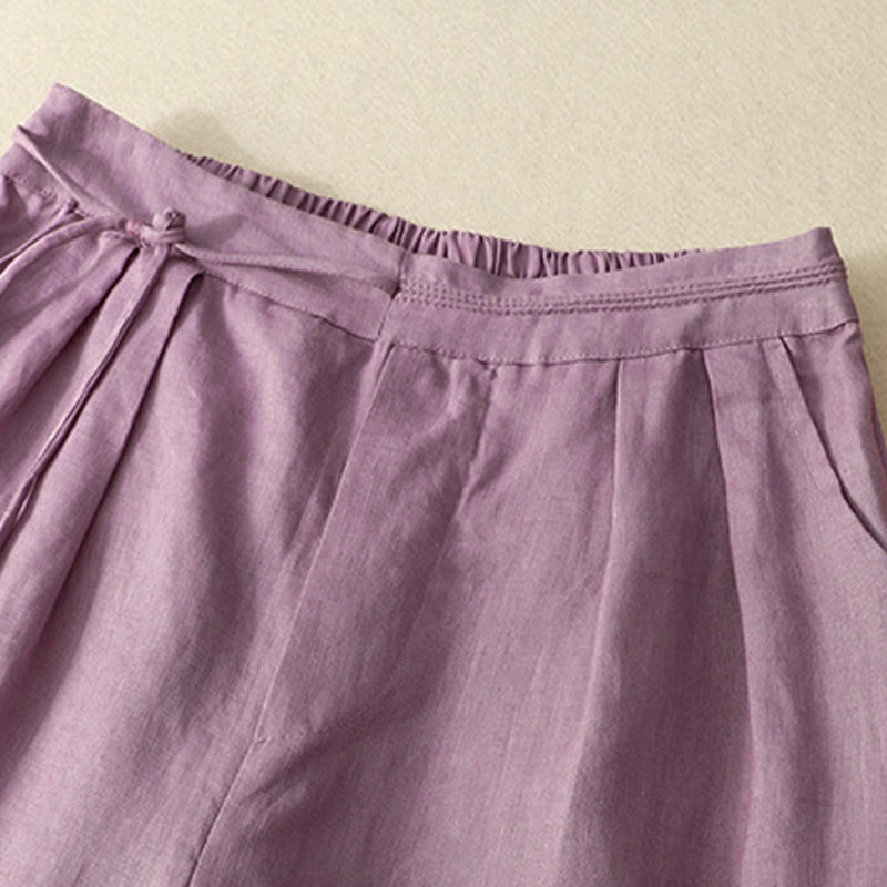 Pantaloni larghi da donna in cotone e lino, con tasche, modello Buddha Stones, casual, primavera, tinta unita, con coulisse, lunghezza 7-8